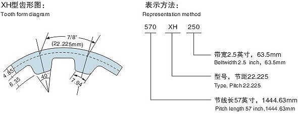 ゴム製タイミング ベルト、タイプ XH